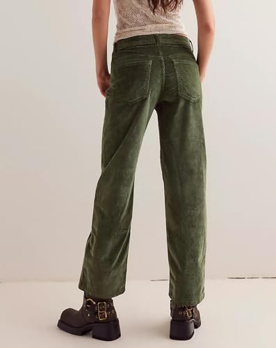 LifeShe Women's Casual Elastic Waist Corduroy Pants with Pockets