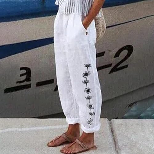 Women's High Waist Linen Pants with Pockets