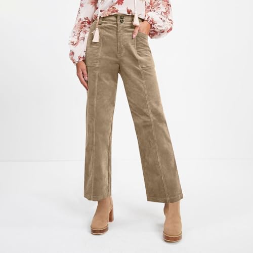 Rikbuig Women's Elastic High-Waisted Straight Leg Corduroy Work Pants
